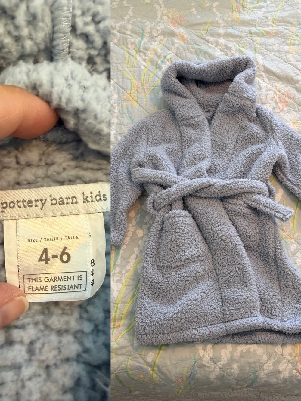 Pottery Barn Kids Solid Sherpa Robe in Chambray Blue | Kids 4-6